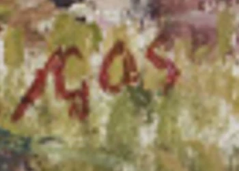 Signature 1 — Albert Gos · Dans le coin inférieur droit de la surface peinte, juste au-dessus du bord inférieur.