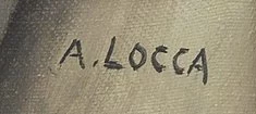 Firma 1 — Albert Locca · Sul fronte della tela, nell’angolo superiore destro.