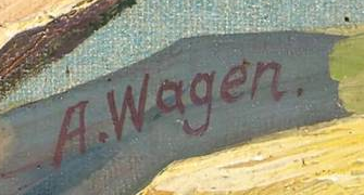 Signature — Albert Wagen · En bas, au centre de la peinture.