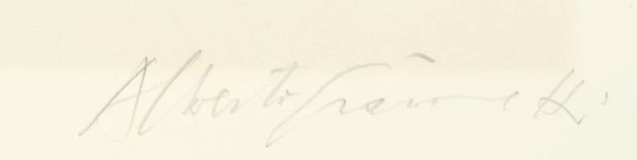 Signature 4 — Alberto Giacometti · Dans la marge inférieure droite de la feuille, sous l’image imprimée.