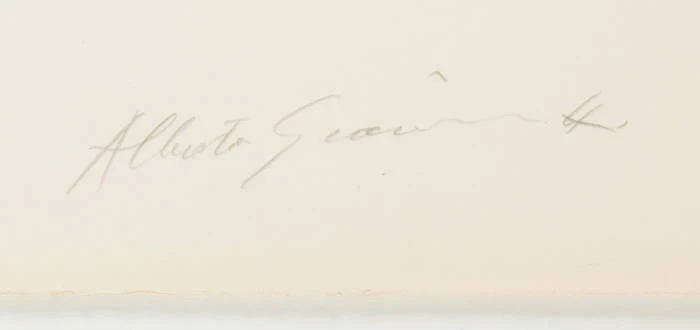 Signature 2 — Alberto Giacometti · Dans la marge inférieure droite de la feuille, sous l’image imprimée.