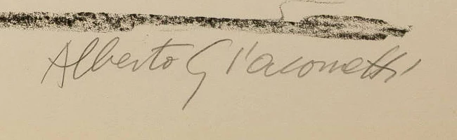 Signature 5 — Alberto Giacometti · Dans la marge inférieure droite de la feuille, sous l’image imprimée.