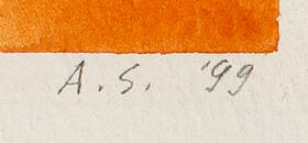 Monogram 3 — Albrecht Schnider · Lower right, in the margin below the painted image.