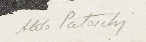 Signature — Aldo Patocchi · Dans la marge inférieure droite, sous l’image imprimée.