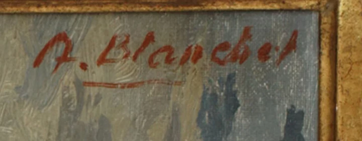 Signatur 1 — Alexandre Blanchet · Im oberen rechten Bereich der bemalten Fläche.