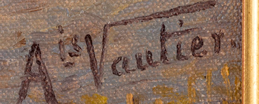 Signature 1 — Alexis Vautier · In the lower-right area of the canvas, above the sloping wall.