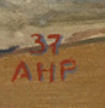 Monogramme — Alfred Heinrich Pellegrini · En bas à droite de la surface peinte, juste au-dessus du bord inférieur.