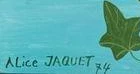 Signature 2 — Alice Jaquet · En bas à gauche de la peinture, sur le fond bleu.