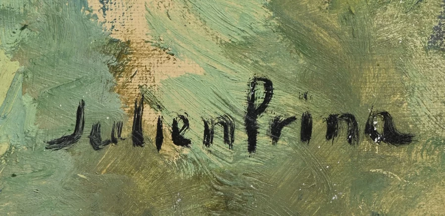 Signature 10 — André Julien Prina · Dans la partie inférieure droite de la surface peinte.
