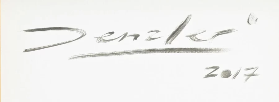 Signature — Andy Denzler · On the reverse, in the lower-right area of the canvas, below the horizontal stretcher bar.