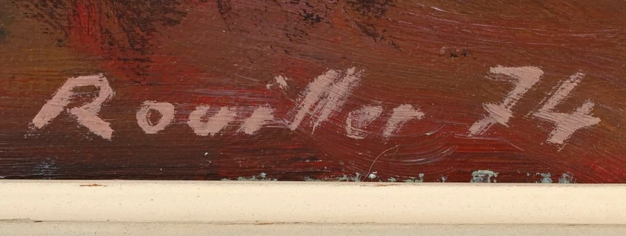 Signature — Armand Henri Rouiller · En bas à droite de la toile, sur le fond brun.
