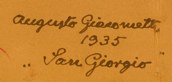 Signature 5 — Augusto Giacometti · On the reverse, at the lower right of the mounting board.