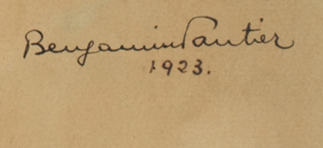 Signature 6 — Benjamin Vautier · Dans la partie inférieure, à droite du centre de la feuille.