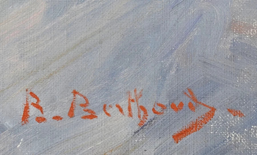 Firma — Blanche Berthoud · Nella parte inferiore sinistra della tela, sopra il bordo inferiore e a destra del bordo sinistro.