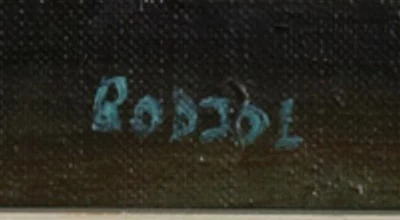 Signature 6 — Bodjol · Dans la partie inférieure, près du centre de la toile, sur la zone sombre.