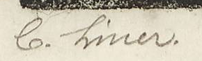 Signature 7 — Carl Liner senior · Dans la marge inférieure gauche, sous l’image imprimée.