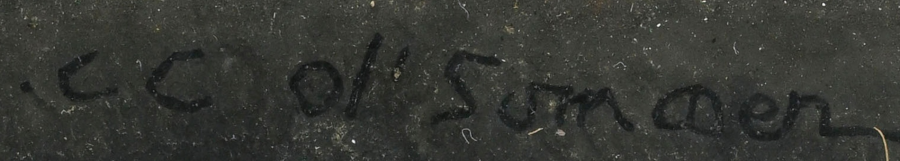Signature 4 — Charles Clos Olsommer · Dans la marge sombre inférieure, vers la droite du centre.