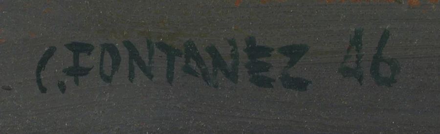 Signature — Charles Fontanez · Dans l’angle inférieur gauche de la peinture, juste au-dessus du bord inférieur.
