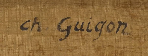 Signature — Charles-Louis Guigon · Au dos de la toile, dans la partie supérieure centrale de la surface peinte.