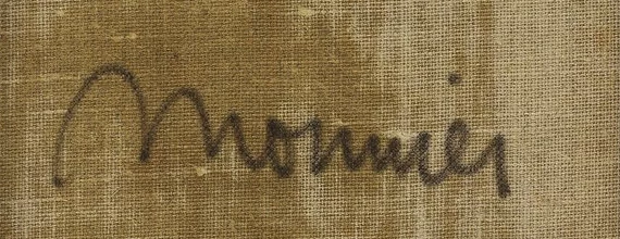 Signature 7 — Charles Monnier · Au verso, vers le centre de la toile, sous l’inscription du titre.