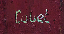 Signature 1 — Cobet · En bas à droite, sur la porte rouge peinte.