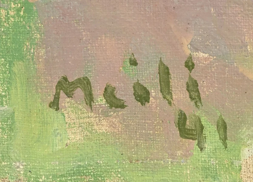Signature 3 — Conrad Meili · At the lower left of the painted front, near the bottom edge.