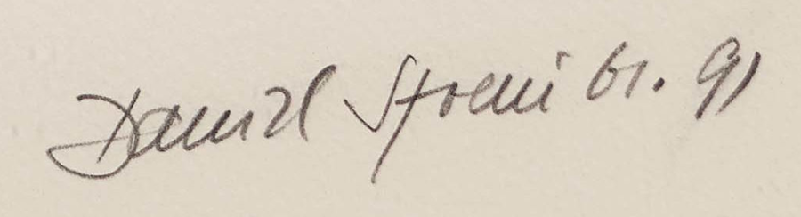 Signature 6 — Daniel Spoerri · Marge inférieure droite, sous l’image imprimée