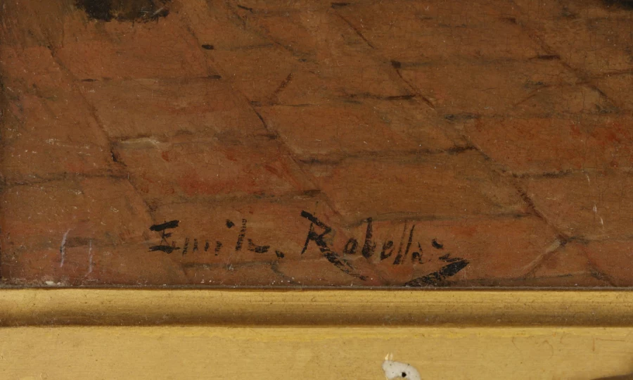 Firma 2 — Emile Robellaz · In basso a sinistra del dipinto, sul pavimento.
