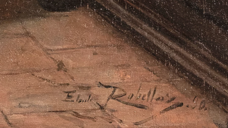 Firma 1 — Emile Robellaz · In basso a destra, sul pavimento dipinto.
