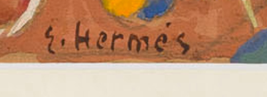 Signature 4 — Erich Hermès · At the lower right of the watercolour.