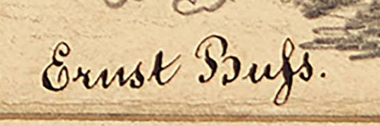 Signatur — Ernst Buss · Unten rechts in der Zeichnung, knapp oberhalb der Einfassungslinie.