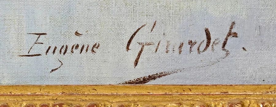 Signature 1 — Eugène Girardet · At the lower right of the canvas, just above the frame.