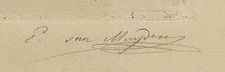 Signatur 1 — Evert van Muyden · Im unteren Rand, rechts neben der Druckplatte.