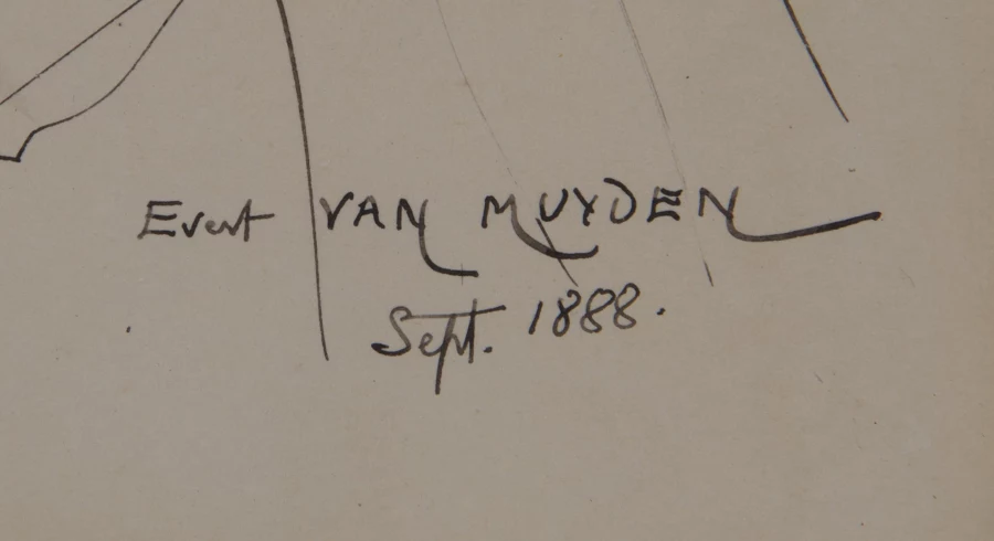 Signatur 3 — Evert van Muyden · Unten rechts auf der Zeichnung.
