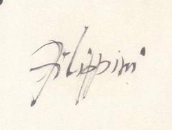 Signature 2 — Felice Filippini · Dans la partie inférieure droite de la feuille, sous le taureau et au-dessus de la dédicace.