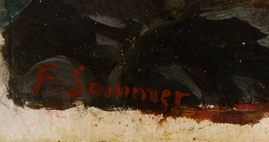 Firma 1 — Ferdinand Sommer · In basso a sinistra del dipinto, sulle rocce in primo piano.