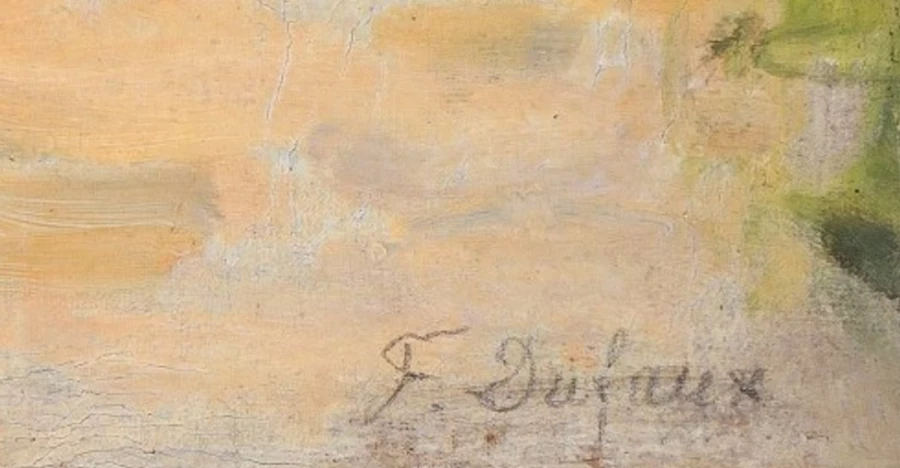 Firma 1 — Frédéric Dufaux · In basso a destra sulla tela.