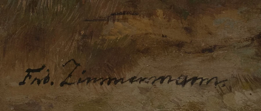 Firma 1 — Friedrich R. Zimmermann · Nella parte inferiore sinistra della superficie dipinta.