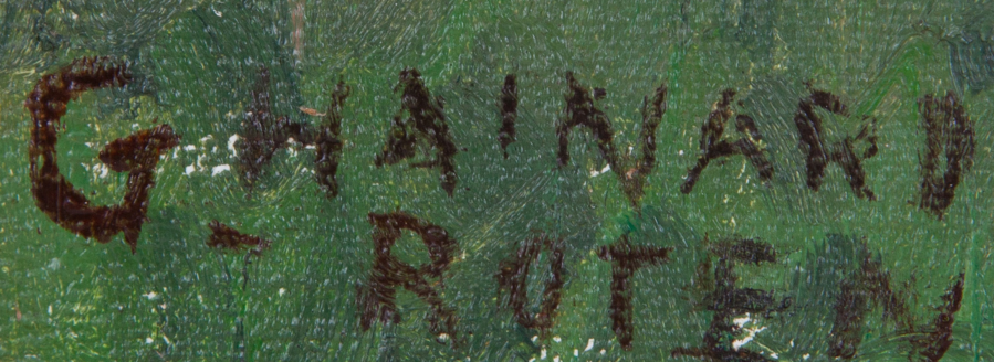 Signature — Germaine Hainard-Roten · En bas à gauche de la toile