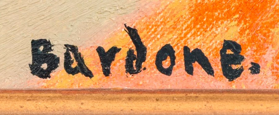Signature 3 — Guy Bardone · En bas à droite de la toile, juste au-dessus du cadre.
