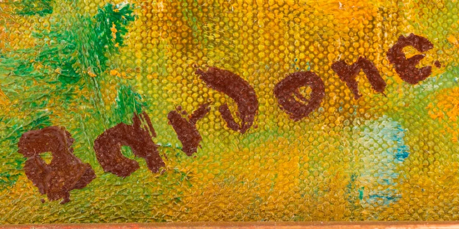 Signature 6 — Guy Bardone · Dans la partie inférieure gauche de la toile, au-dessus du bord inférieur.