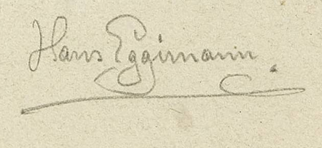 Signature 1 — Hans Eggimann · Dans la marge inférieure droite, sous l’image imprimée.