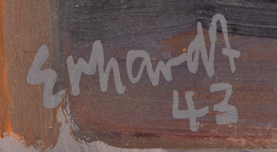 Signature — Hans Erhardt · Dans l’angle inférieur gauche de la peinture.