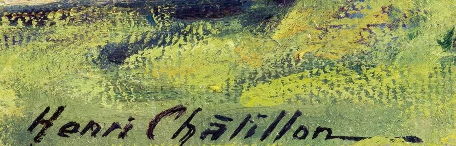 Signature — Henri Châtillon · Dans le coin inférieur droit de la peinture, juste au-dessus du bord inférieur.