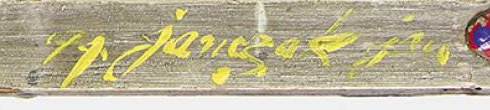 Firma — Jan January Janczak · Sulla traversa orizzontale inferiore della cornice, vicino al centro.