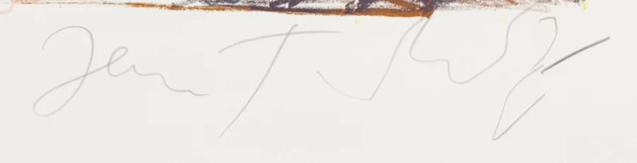 Signature — Jean Tinguely · Dans la marge inférieure de la feuille, sous la composition, du centre vers la droite.