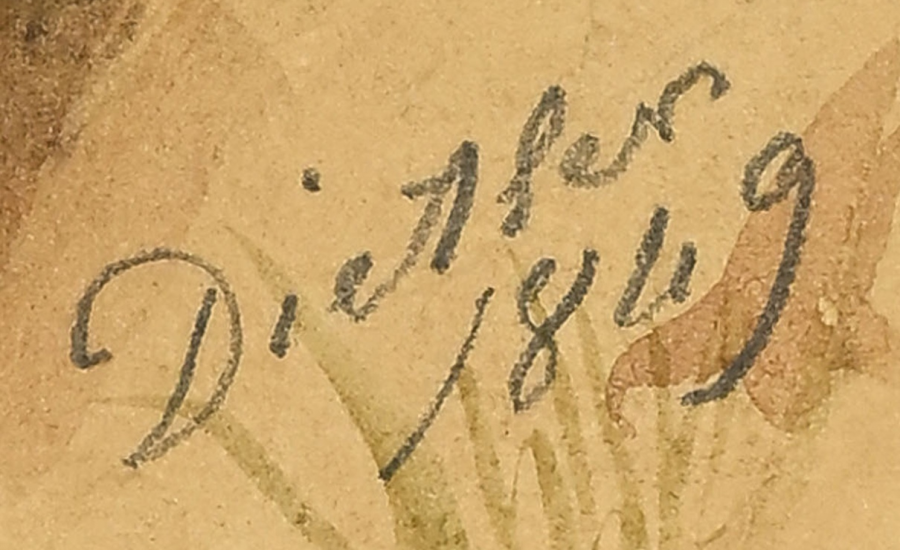 Signature 3 — Johann Friedrich Dietler · Dans la partie inférieure droite de l’aquarelle.