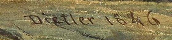 Signature 6 — Johann Friedrich Dietler · En bas à droite, sur le rebord représenté.