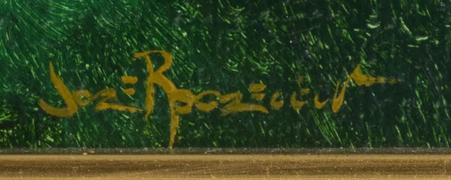 Firma — José Roosevelt · In basso a destra sul recto, nella zona dipinta di verde.