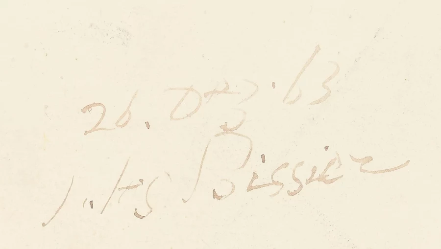 Signature 3 — Julius Bissier · At the upper right of the painted surface, above the dark vertical motif.